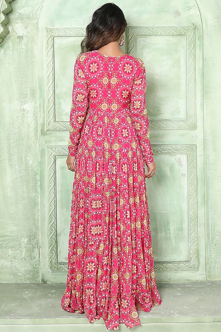 Pink Embroidered Anarkali Vacation Dress by Sajeda Lehry at Pernia's Pop Up Shop