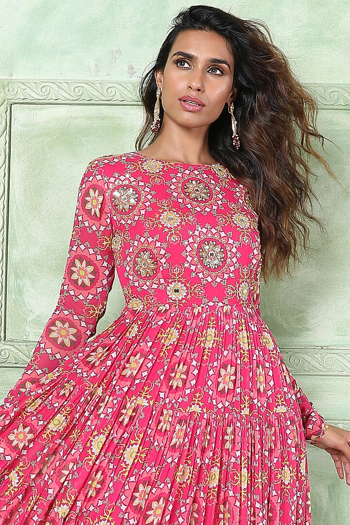 Pink Embroidered Anarkali Vacation Dress by Sajeda Lehry at Pernia's Pop Up Shop