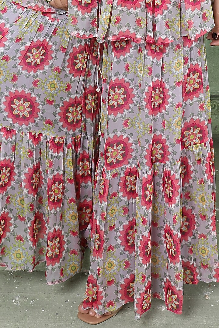 Lilac Silk Georgette Party Wear Sharara Set by Sajeda Lehry at Pernia's Pop Up Shop