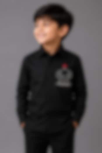 Black Lycra Cotton Hand Embroidered Shirt For Boys by Sanjana Reddy Kids at Pernia's Pop Up Shop