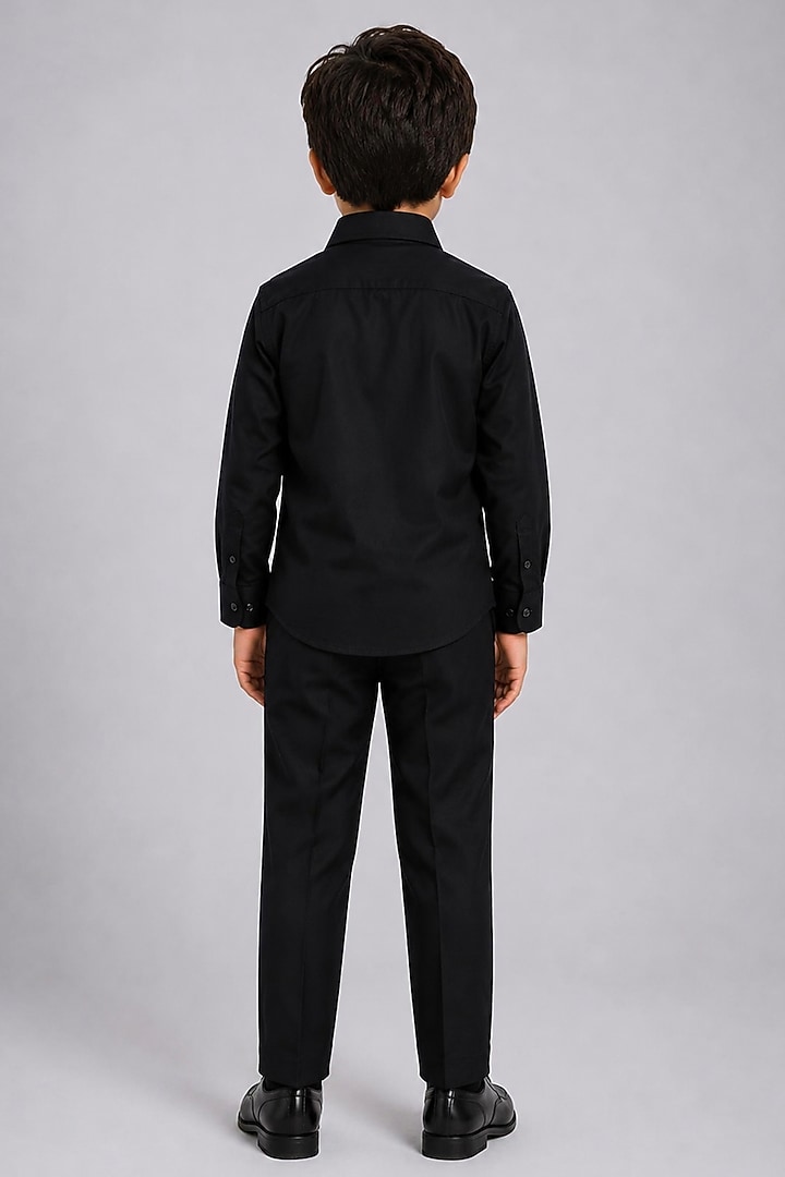 Black Lycra Cotton Hand Embroidered Shirt For Boys by Sanjana Reddy Kids at Pernia's Pop Up Shop