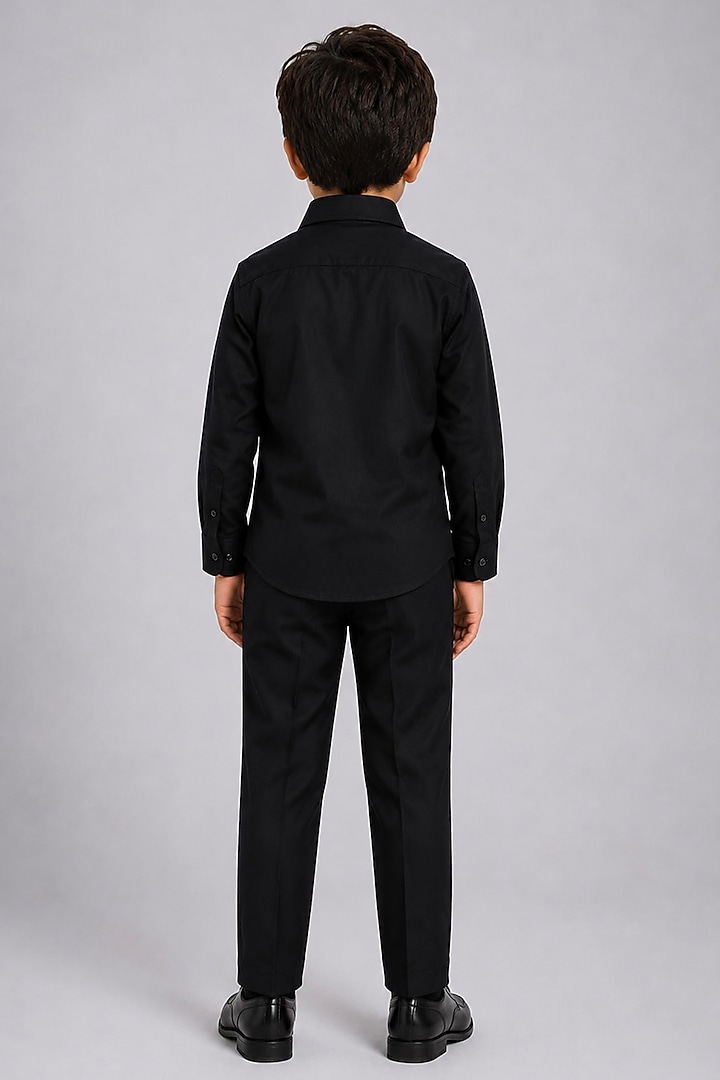 Black Lycra Cotton Hand Embroidered Shirt For Boys by Sanjana Reddy Kids at Pernia's Pop Up Shop