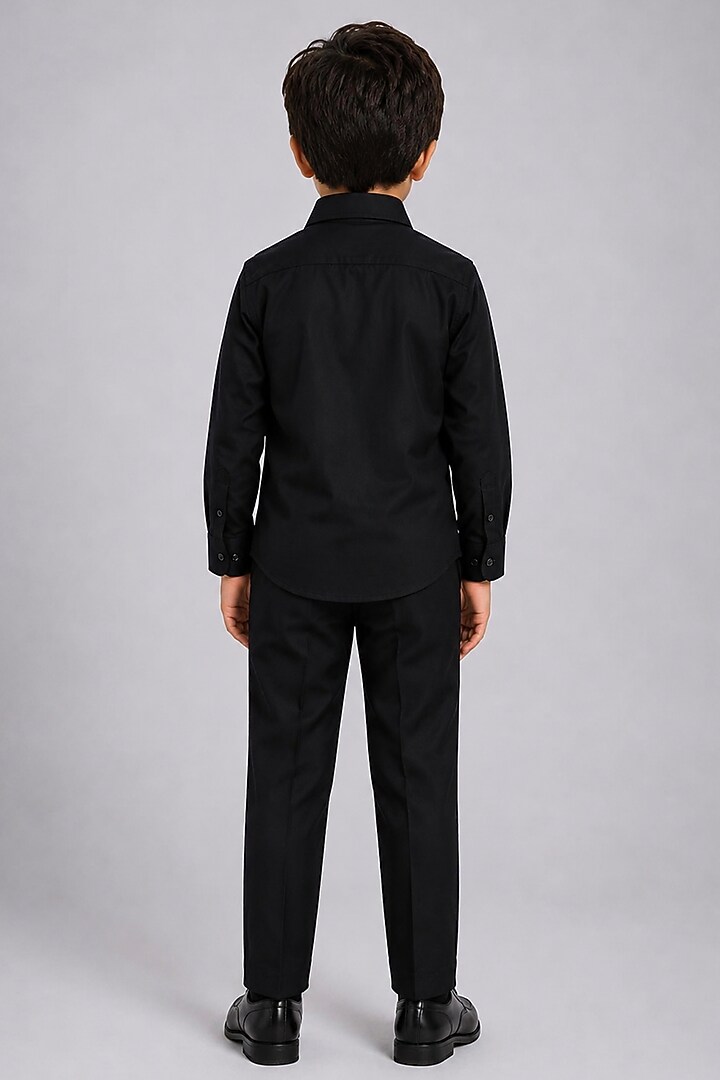 Black Lycra Cotton Hand Embroidered Shirt For Boys by Sanjana Reddy Kids at Pernia's Pop Up Shop