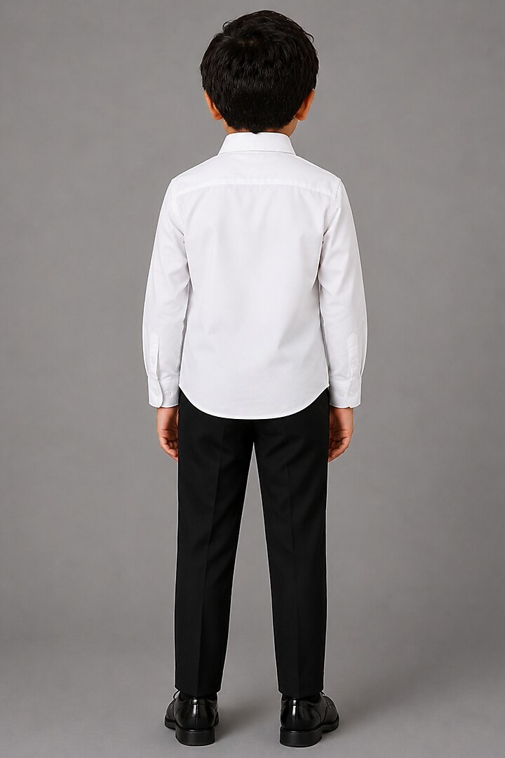 White Lycra Cotton Hand Embroidered Shirt For Boys by Sanjana Reddy Kids at Pernia's Pop Up Shop