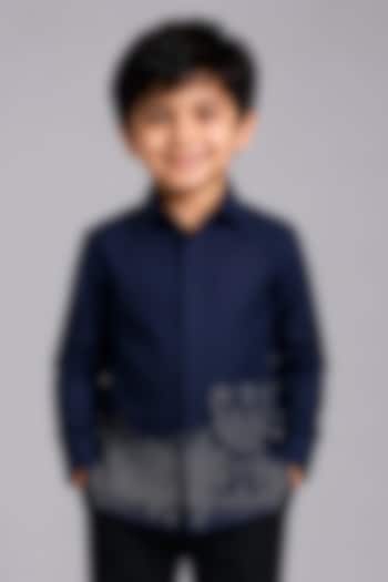 Navy Blue Lycra Cotton Hand Embroidered Shirt For Boys by Sanjana Reddy Kids at Pernia's Pop Up Shop
