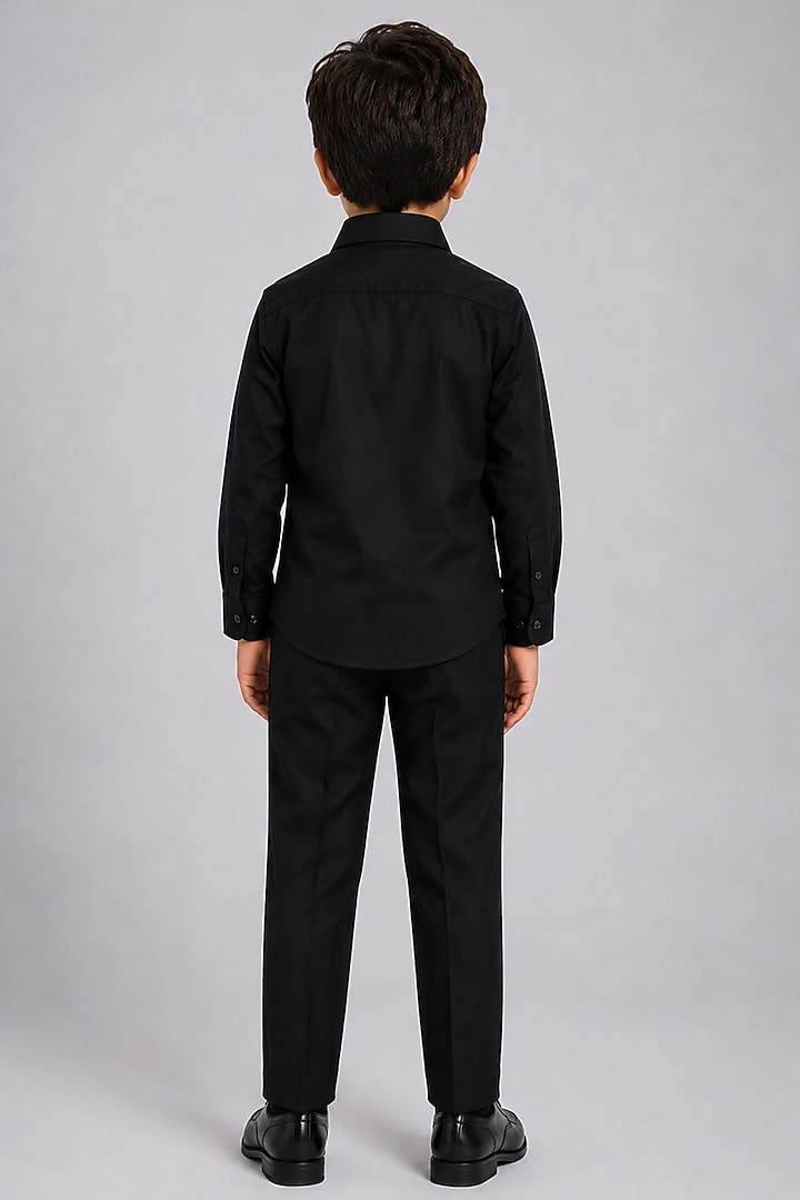 Black Lycra Cotton Hand Embroidered Shirt For Boys by Sanjana Reddy Kids at Pernia's Pop Up Shop