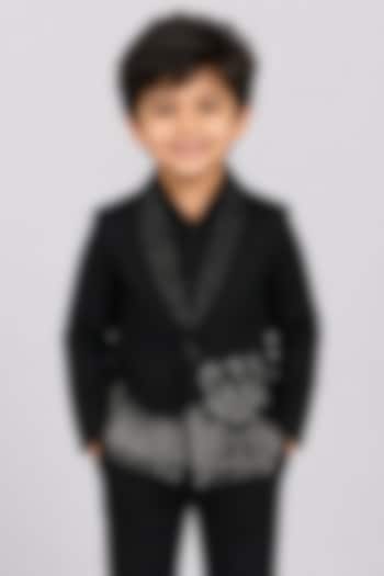 Black Poly Italian Hand Embroidered Blazer For Boys by Sanjana Reddy Kids at Pernia's Pop Up Shop