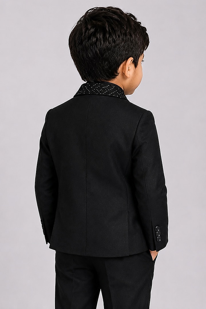 Black Poly Italian Hand Embroidered Blazer For Boys by Sanjana Reddy Kids at Pernia's Pop Up Shop