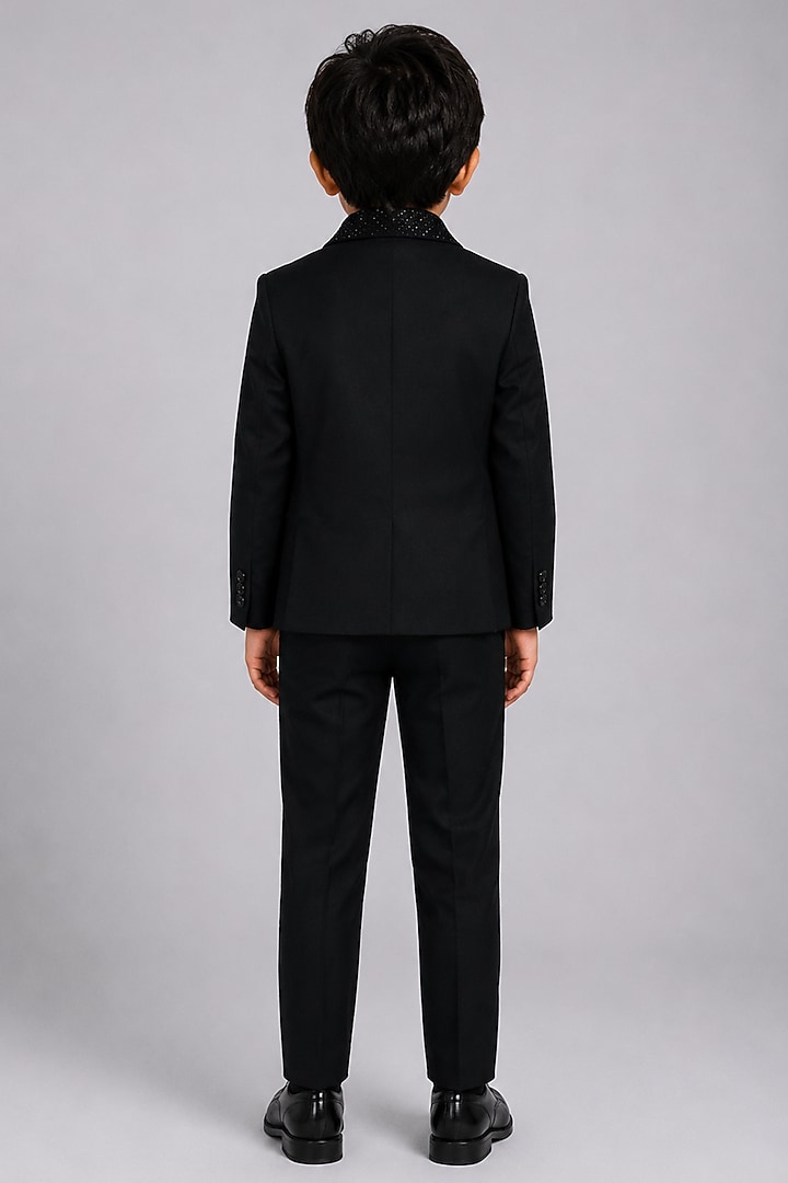 Black Poly Italian Hand Embroidered Blazer Set For Boys by Sanjana Reddy Kids at Pernia's Pop Up Shop