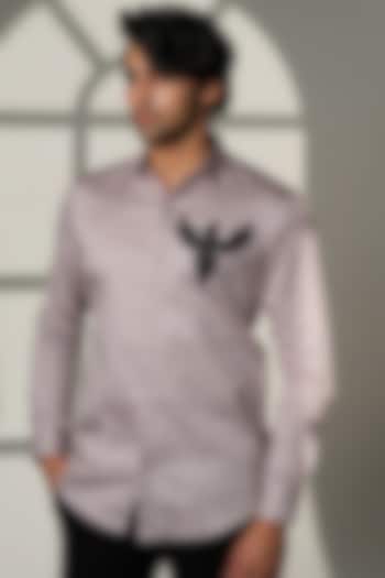 Grey Stretchable Cotton Hand Embroidered Party Wear Shirt by SANJANA REDDY MEN at Pernia's Pop Up Shop