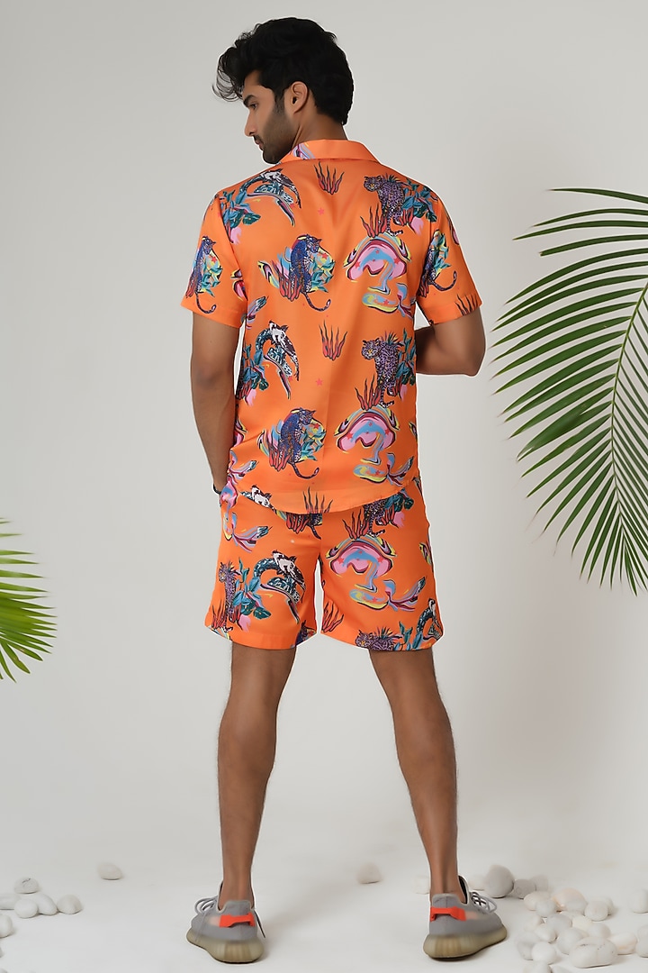 Orange Satin Silk Printed Co-Ord Set by SANJANA REDDY MEN at Pernia's Pop Up Shop