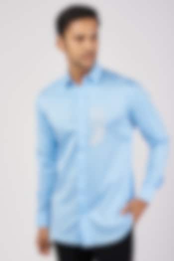 Light Blue Stretchable Cotton Hand Embroidered Shirt by SANJANA REDDY MEN