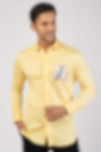 Yellow Stretchable Cotton Hand Embroidered Party Wear Shirt by SANJANA REDDY MEN at Pernia's Pop Up Shop