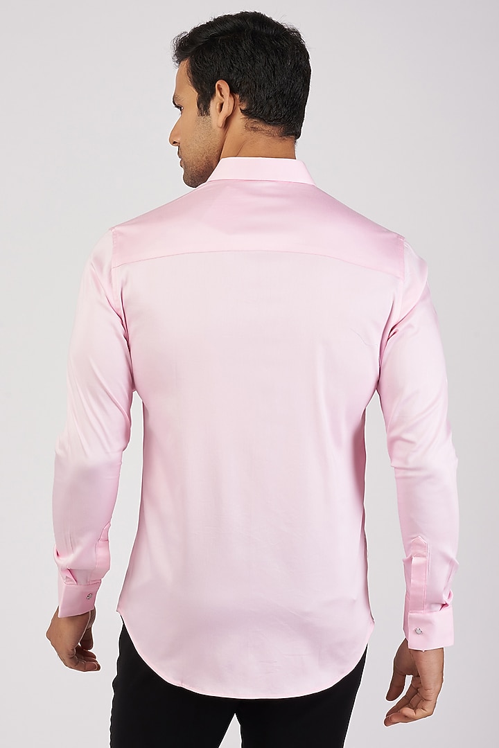 Pink Stretchable Cotton Hand Embroidered Party Wear Shirt by SANJANA REDDY MEN at Pernia's Pop Up Shop