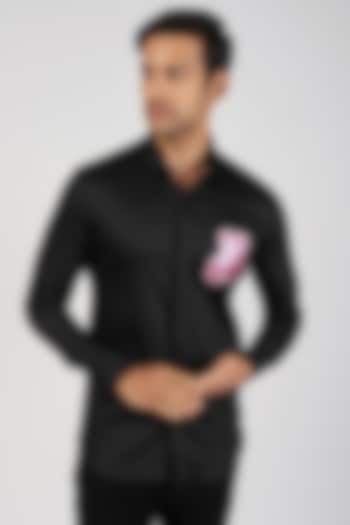 Black Stretchable Cotton Hand Embroidered Shirt by SANJANA REDDY MEN