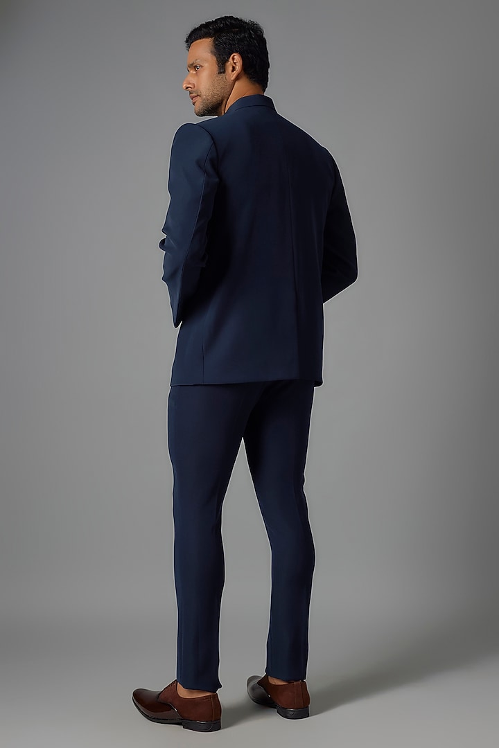 Navy Blue Poly Italian Hand Embroidered Bandhgala Set by SANJANA REDDY MEN at Pernia's Pop Up Shop