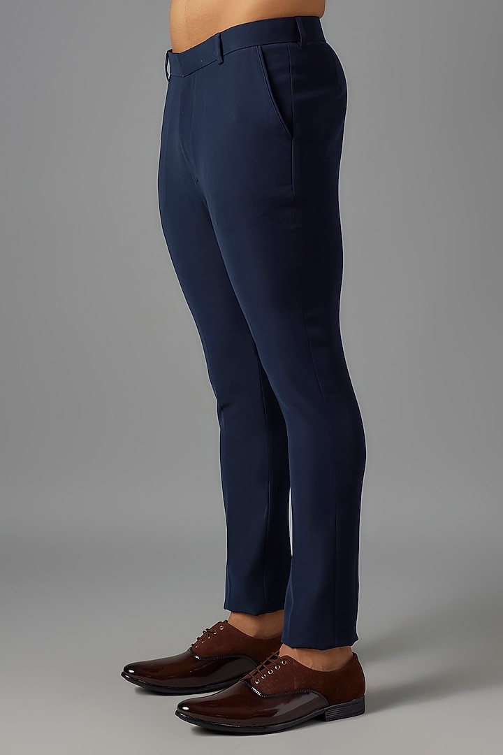 Navy Blue Poly Italian Hand Embroidered Bandhgala Set by SANJANA REDDY MEN at Pernia's Pop Up Shop
