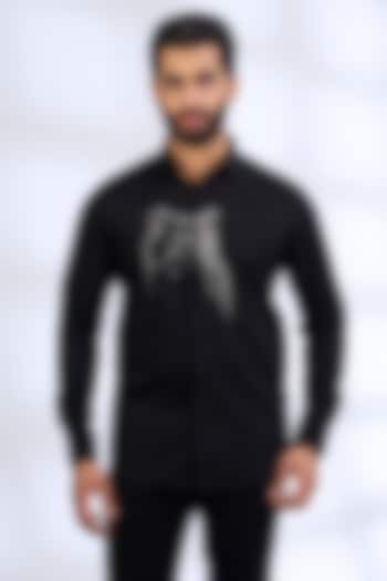 Black Stretchable Cotton Party Wear Shirt by SANJANA REDDY MEN at Pernia's Pop Up Shop