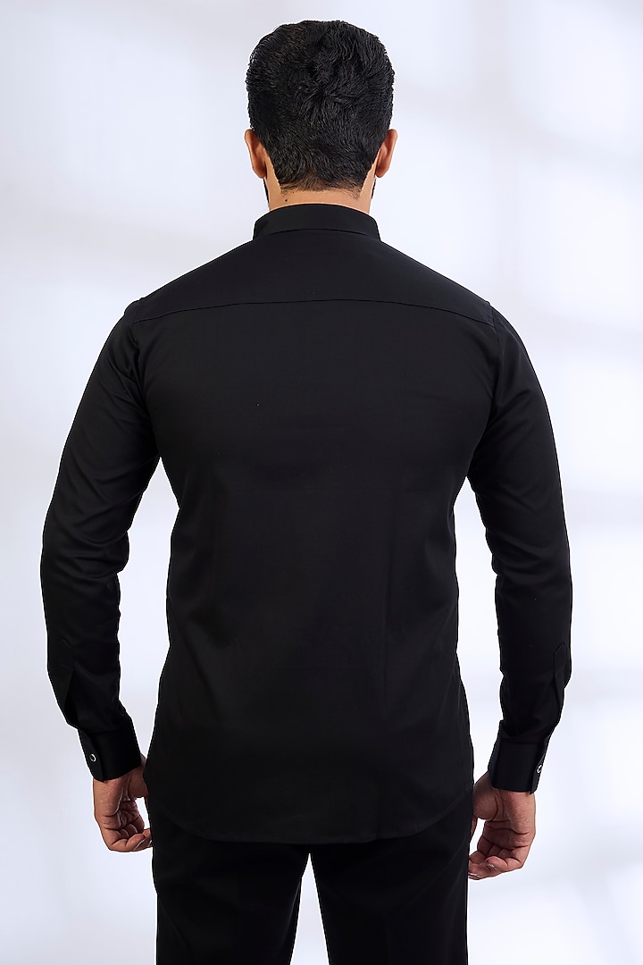 Black Stretchable Cotton Party Wear Shirt by SANJANA REDDY MEN at Pernia's Pop Up Shop