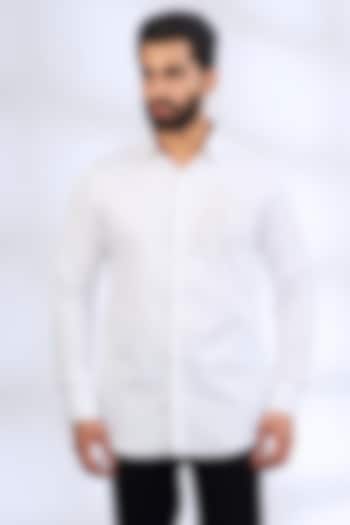 White Stretchable Cotton Party Wear Shirt by SANJANA REDDY MEN at Pernia's Pop Up Shop