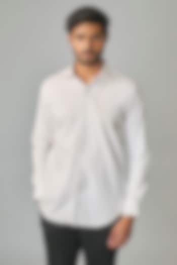White Stretchable Cotton Party Wear Shirt by SANJANA REDDY MEN at Pernia's Pop Up Shop