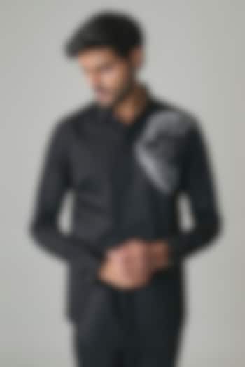 Black Stretchable Cotton Party Wear Shirt by SANJANA REDDY MEN at Pernia's Pop Up Shop