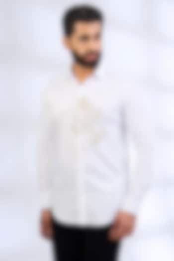 White Stretchable Cotton Party Wear Shirt by SANJANA REDDY MEN at Pernia's Pop Up Shop