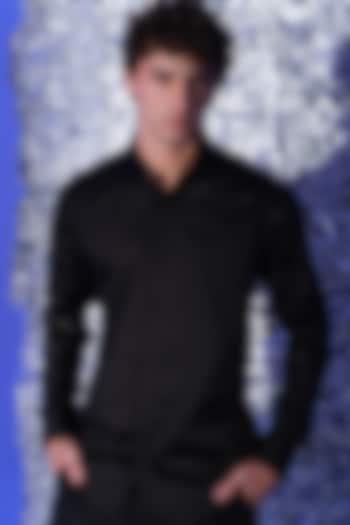 Black Stretchable Cotton Hand Embroidered Party Wear Shirt by SANJANA REDDY MEN at Pernia's Pop Up Shop