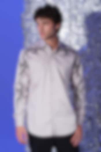 Grey Stretchable Cotton Hand Embroidered Party Wear Shirt by SANJANA REDDY MEN at Pernia's Pop Up Shop