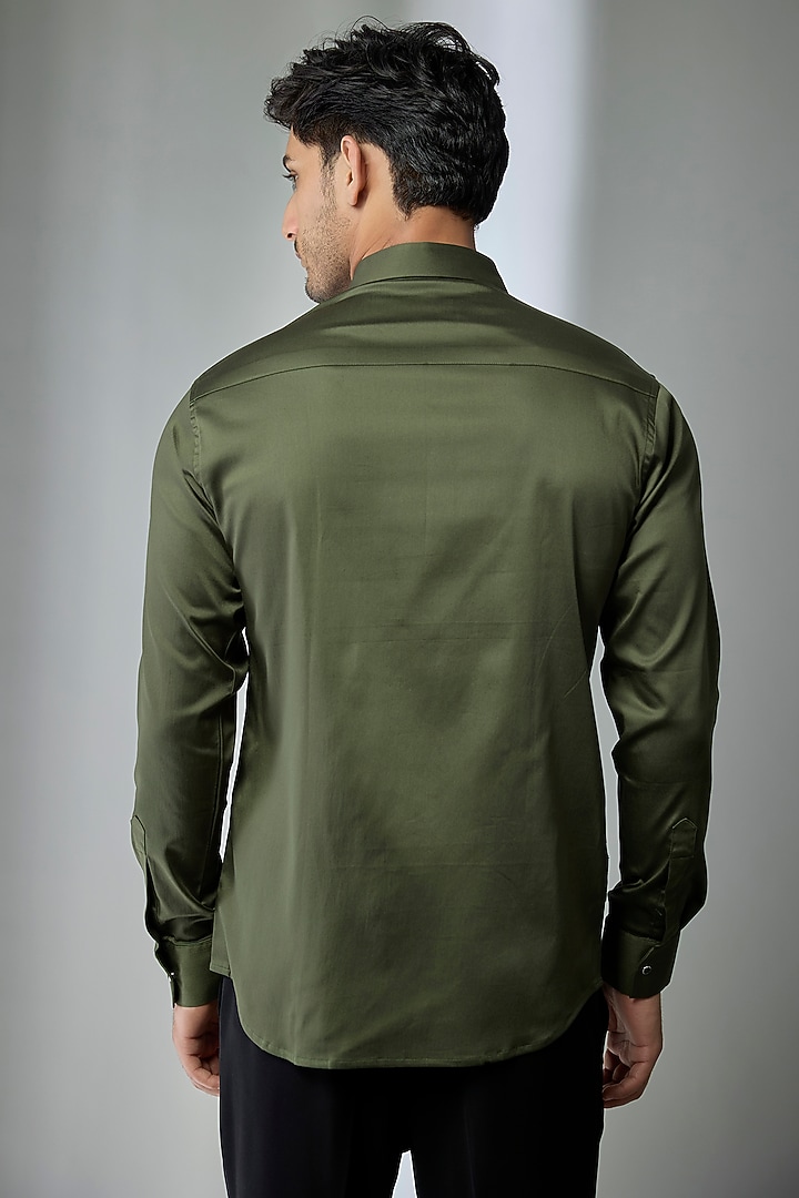Green Cotton Party Wear Shirt by SANJANA REDDY MEN at Pernia's Pop Up Shop