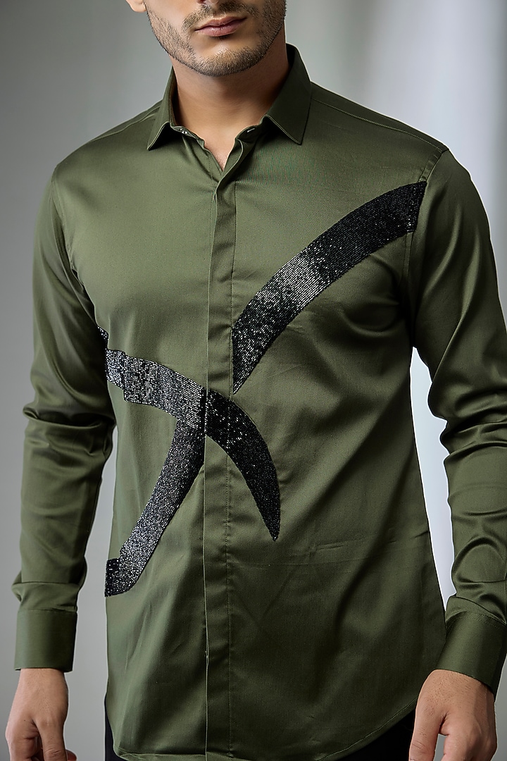 Green Cotton Party Wear Shirt by SANJANA REDDY MEN at Pernia's Pop Up Shop