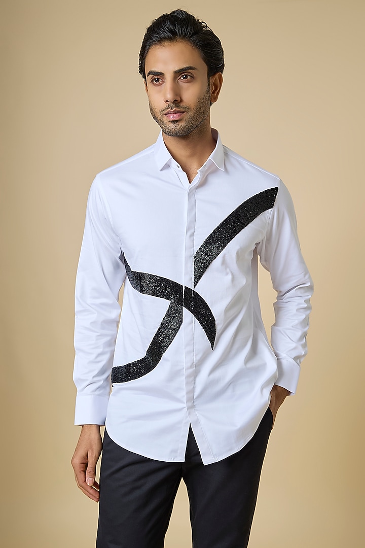 White Cotton Party Wear Shirt by SANJANA REDDY MEN at Pernia's Pop Up Shop