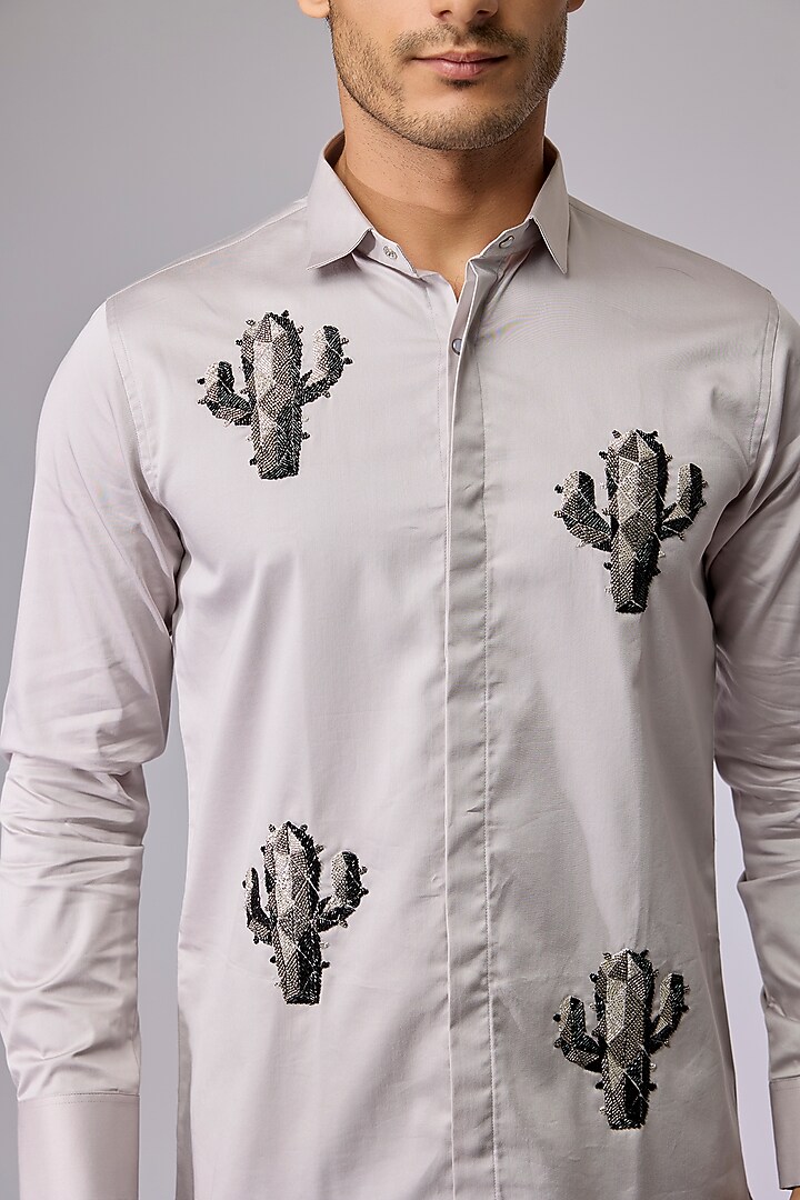 Grey Cotton Party Wear Shirt by SANJANA REDDY MEN at Pernia's Pop Up Shop