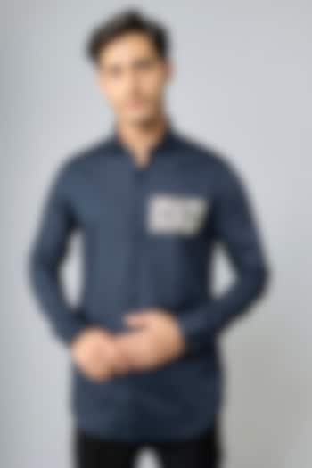 Blue Cotton Party Wear Shirt by SANJANA REDDY MEN at Pernia's Pop Up Shop