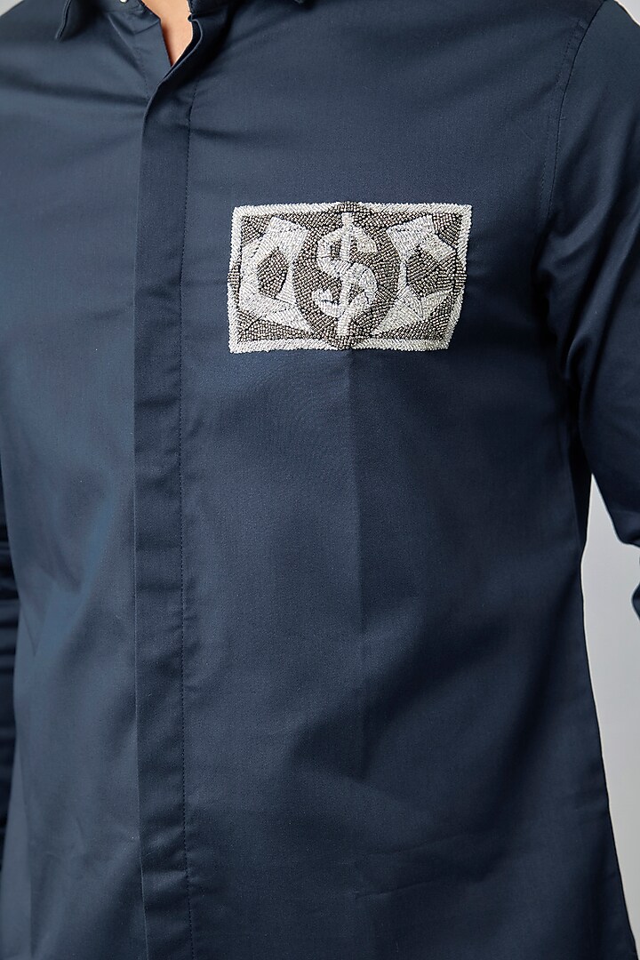 Blue Cotton Party Wear Shirt by SANJANA REDDY MEN at Pernia's Pop Up Shop