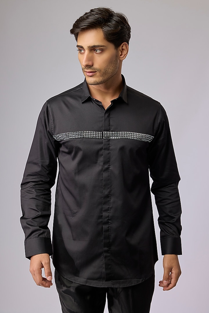 Black Cotton Shirt by SANJANA REDDY MEN