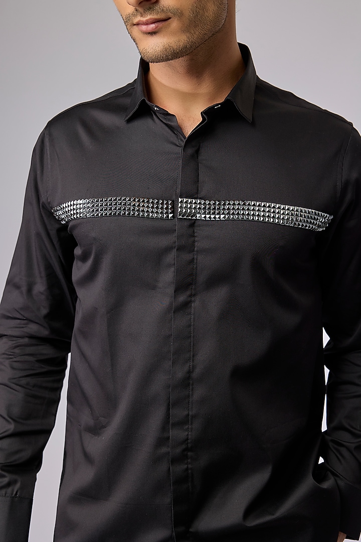 Black Cotton Party Wear Shirt by SANJANA REDDY MEN at Pernia's Pop Up Shop