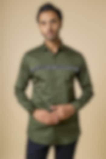 Green Cotton Party Wear Shirt by SANJANA REDDY MEN at Pernia's Pop Up Shop