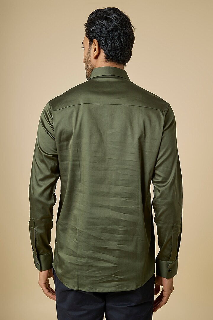 Green Cotton Party Wear Shirt by SANJANA REDDY MEN at Pernia's Pop Up Shop