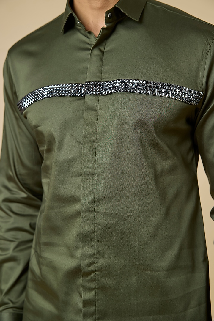 Green Cotton Party Wear Shirt by SANJANA REDDY MEN at Pernia's Pop Up Shop