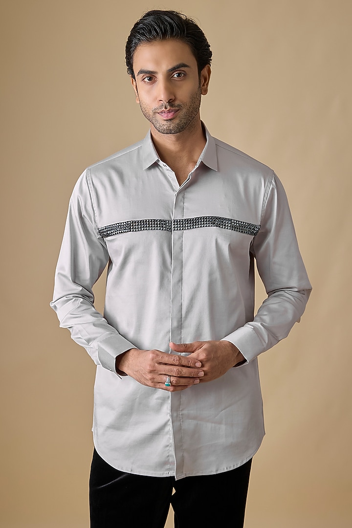 Grey Cotton Shirt by SANJANA REDDY MEN at Pernia's Pop Up Shop