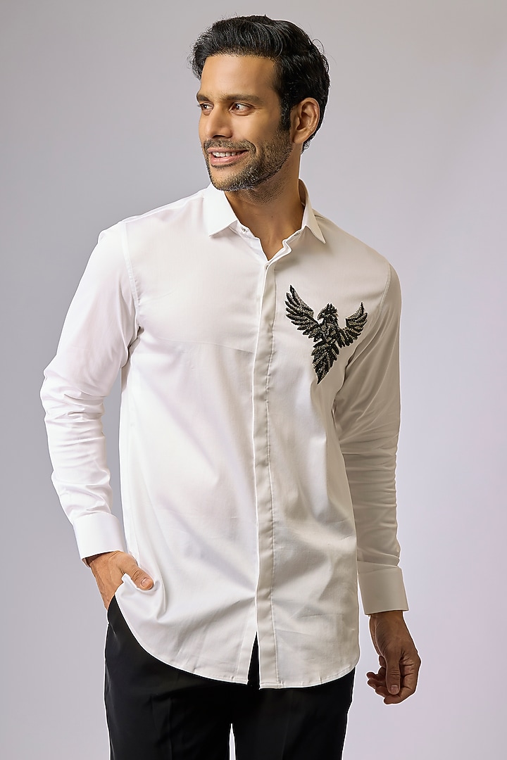 White Cotton Shirt by SANJANA REDDY MEN