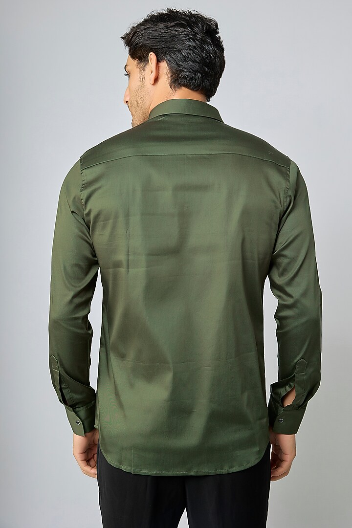 Olive Green Cotton Party Wear Shirt by SANJANA REDDY MEN at Pernia's Pop Up Shop