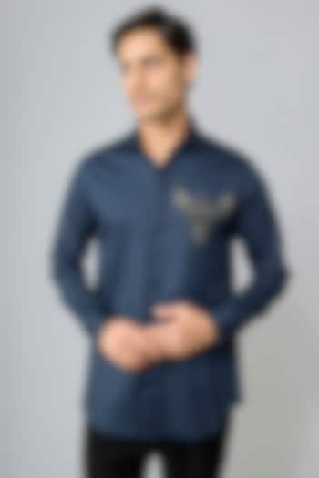 Navy Blue Cotton Party Wear Shirt by SANJANA REDDY MEN at Pernia's Pop Up Shop