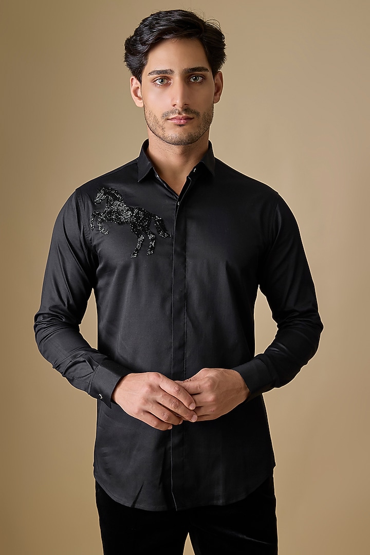 Black Cotton Shirt by SANJANA REDDY MEN at Pernia's Pop Up Shop