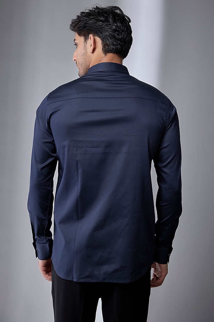 Blue Cotton Party Wear Shirt by SANJANA REDDY MEN at Pernia's Pop Up Shop