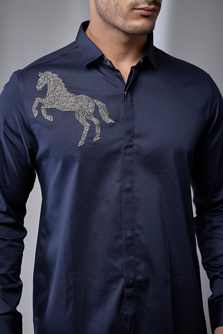 Blue Cotton Party Wear Shirt by SANJANA REDDY MEN at Pernia's Pop Up Shop