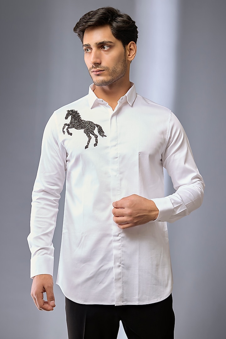 White Cotton Party Wear Shirt by SANJANA REDDY MEN at Pernia's Pop Up Shop