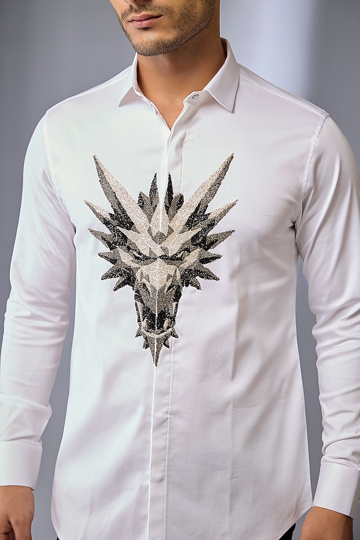 White Cotton Party Wear Shirt by SANJANA REDDY MEN at Pernia's Pop Up Shop