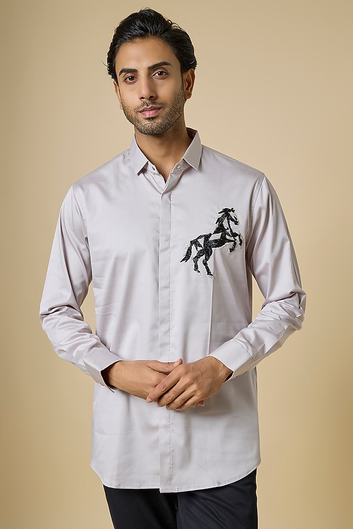 Grey Cotton Party Wear Shirt by SANJANA REDDY MEN at Pernia's Pop Up Shop